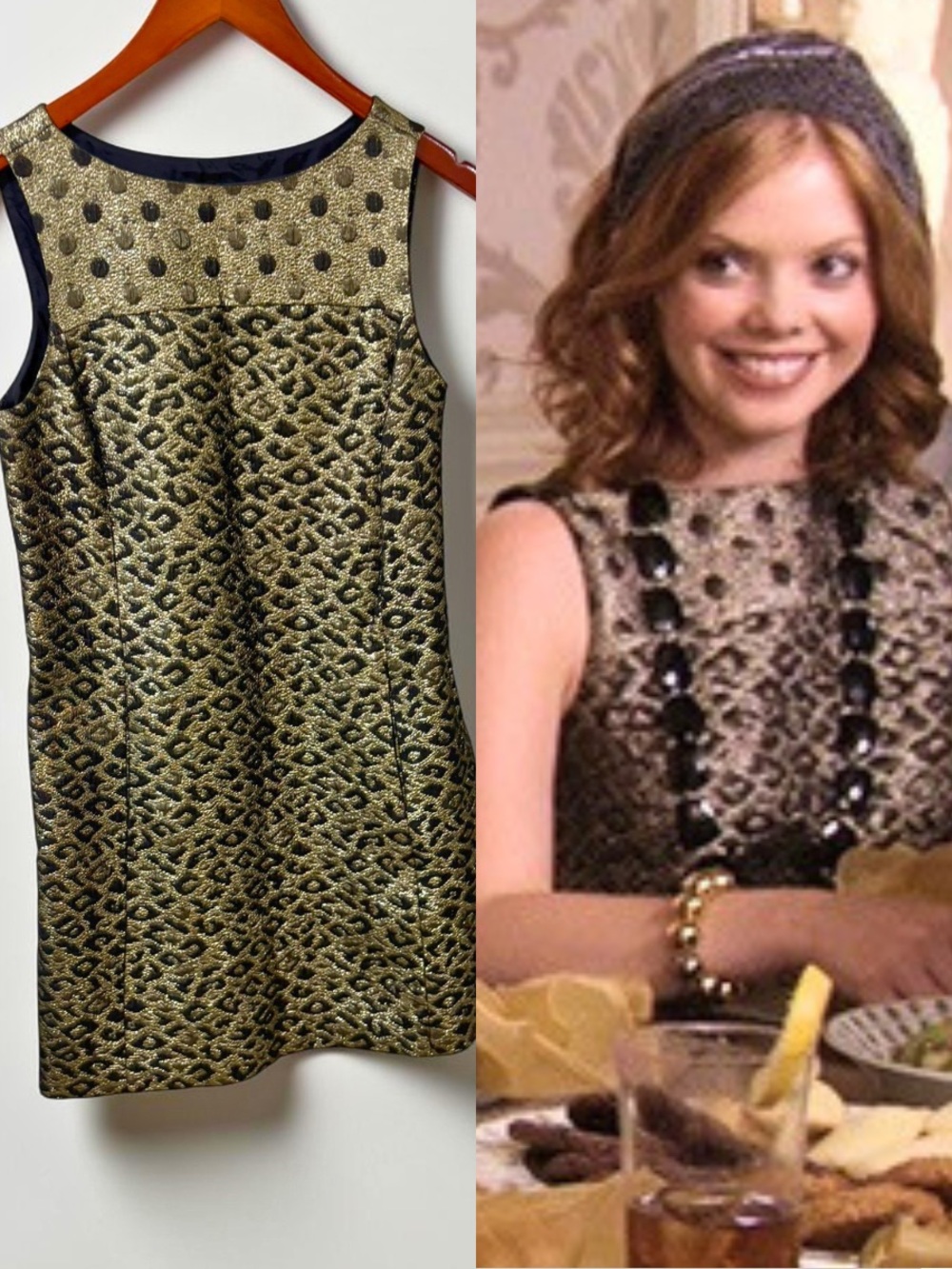 Y2K Tibi Metallic Jacquard Dress ASO Hazel Williams Gossip Girl Gold Black 2